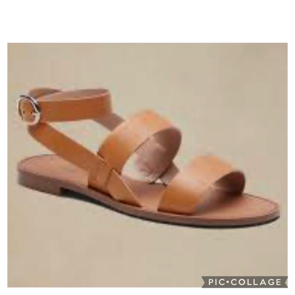 BANANA REPUBLIC LEATHER 3-STRAP LEATHER SANDAL NATURAL BEIGE